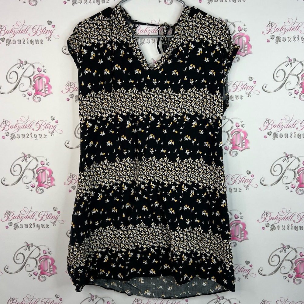 Papaya top or mini dress flowers Black yellow Cream white Floral Blouse shirt
